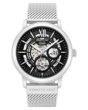 Kenneth Cole Pacific Skeleton Dial Automatic Mesh Strap Watch, 43.6Mm - Gray