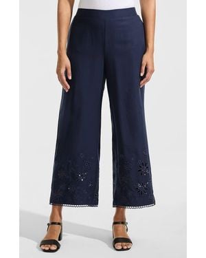 Lands' End Linen Embroidered Pants - Blue