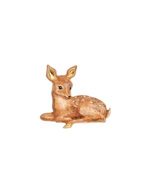 Fable England Resting Fawn Enamel Brooch - White