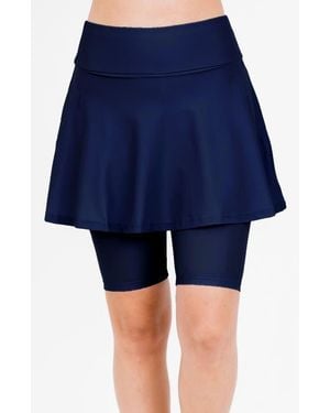 Calypsa Midi Swim Skort With Bike Shorts - Blue