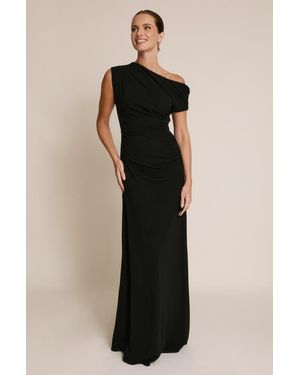 Six Stories Slash Neck Draped Bridesmaid Dress - Black