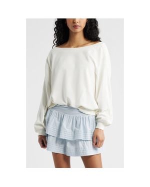 BP. Lace Trim Off The Shoulder Cotton Blend Sweatshirt - White