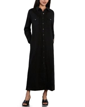 Wash Lab Denim Long Sleeve Denim Maxi Shirtdress - Black