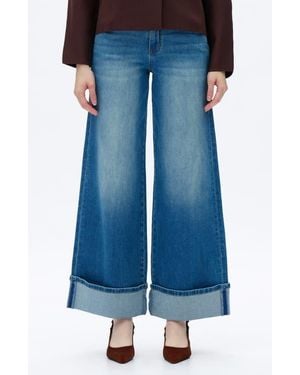 Bayeas Cuffed Wide Leg Jeans - Blue