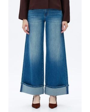 Bayeas Cuffed Wide Leg Jeans - Blue