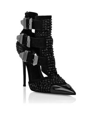 Philipp Plein Suede Strass Sandals High Heels Skull - Black