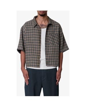 MNML Oversize Crop Plaid Short Sleeve Button-Up Shirt - Black