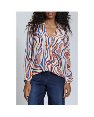 Apny Print Surplice Neck Top - Blue