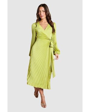 Coast Satin Long Sleeve V-Neck Wrap Dress - Yellow