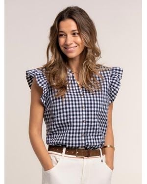 Brakeburn Bia Gingham Flutter Sleeve Blouse - Blue