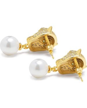 Nialaya Panther Pearl Drop Earrings - Metallic
