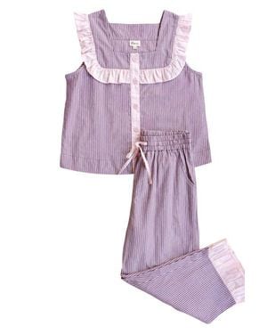 TBCo Cotton Ruffle Cropped Pajamas - Purple