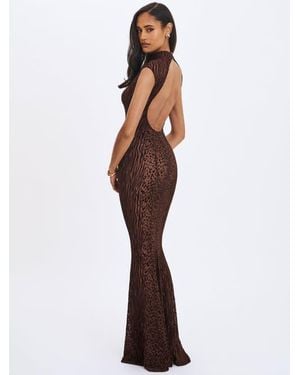 Miss Circle Tyanna Burnout Velvet Mesh Backless Mermaid Maxi Dress - Brown