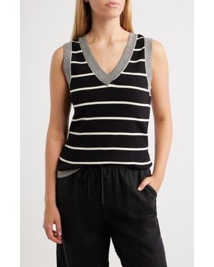 Wit & Wisdom Stripe V-Neck Sweater Vest - Black
