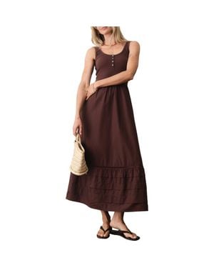 Marine Layer Lexi Rib & Poplin Sleeveless Midi Dress - Brown