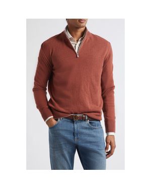 Eleventy Tipped Cashmere Half Zip Sweater - Red