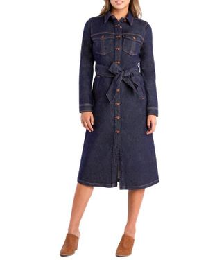 Wash Lab Denim Allura Long Sleeve Denim Midi Shirtdress - Blue