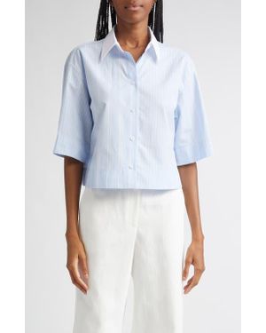 Lafayette 148 New York Montauk Stripe Cotton Crop Shirt - Blue