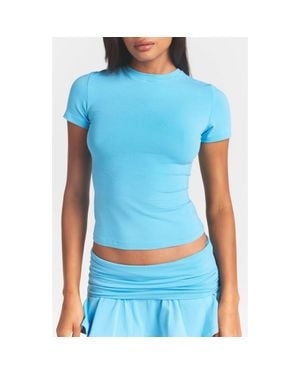 Skims Crop Cotton Blend T-Shirt - Blue