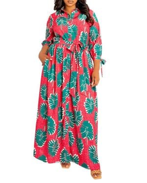 Buxom Couture Mixed Print Maxi Shirtdress - Red
