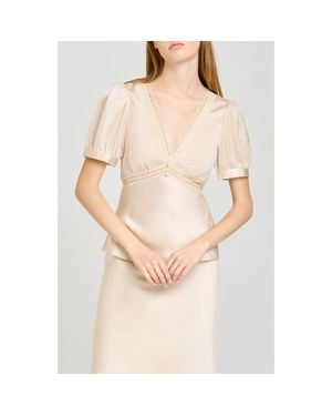 Wayf Felicity Lace Trim V-Neck Satin Top - Natural