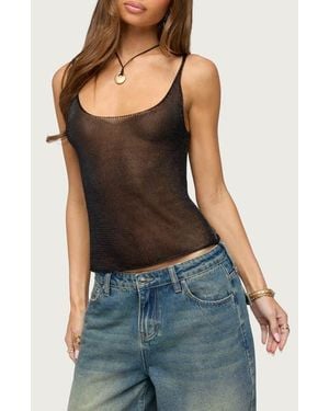 Edikted Meena Shiny Open Stitch Knit Tank - Blue