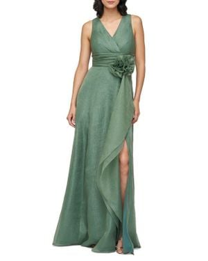 JS Collections Della Rosette Detail Sleeveless Organza Gown - Green