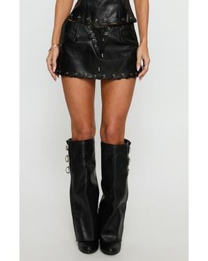 Princess Polly Barricade Grommet Faux Leather Skort - Black