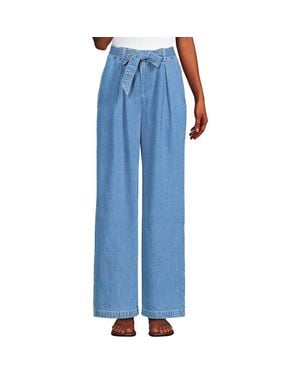 Lands' End High Ridge Twill Pull On Pleated Wide Leg Pants - Blue
