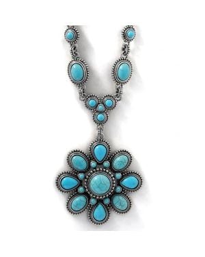 Jessica Simpson Large Stone Flower Necklace - Blue