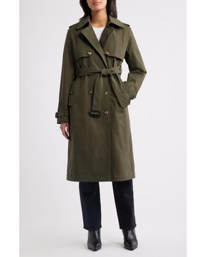 Bernardo Belted Stretch Cotton Trench Coat - Green