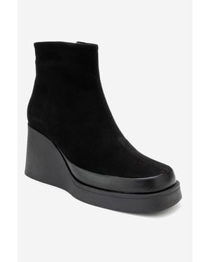 Forever & Always Shoes Livia Leather Wedge Boot - Black