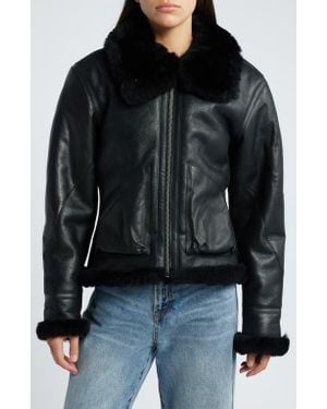 Schott Nyc B-3 Genuine Shearling Lined Leather Bomber Jacket - Black