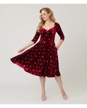 Unique Vintage Woven Sweetheart Neckline Lamar Swing Dress - Red