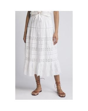LoveShackFancy Donna Lace Tie Waist Maxi Skirt - White