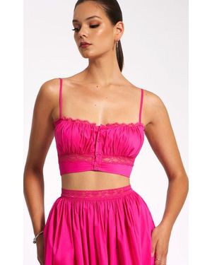 Miss Circle Maya Cotton Poplin Top With Lace Trim - Pink