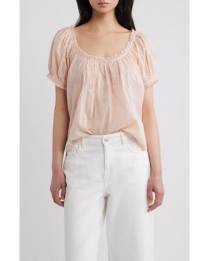 Doen Frederica Floral Embroidered Organic Cotton Voile Top - White
