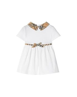 Burberry Check Trim Stretch Cotton Dress With Bloomers - White
