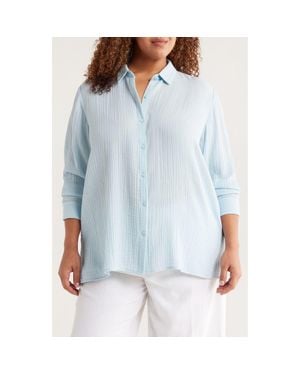 Eileen Fisher Classic Collar Easy Organic Cotton Button-Up Shirt - Blue
