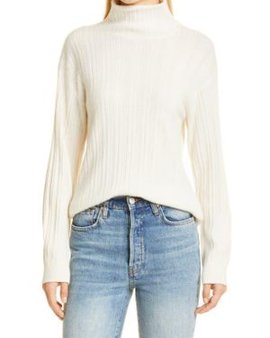 NAADAM Mock Neck Back Cutout Wool & Cashmere Sweater - Blue