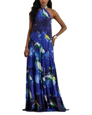 Ralph Lauren Mock Neck Tiered Gown - Blue