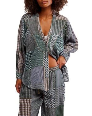 Free People Night After Night Cotton Button-Up Pajama Shirt - Gray