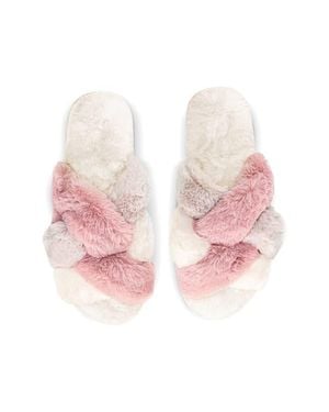 Memoi Weave Faux Fur Scuff Slipper - Pink