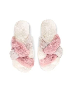 Memoi Weave Faux Fur Scuff Slipper - Pink