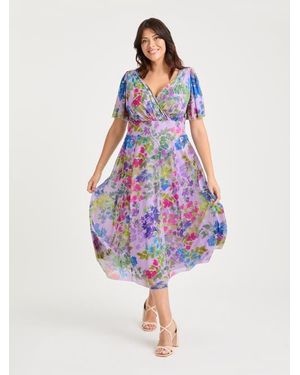 Scarlett & Jo Victoria Floral Angel Sleeve Midi Dress - White