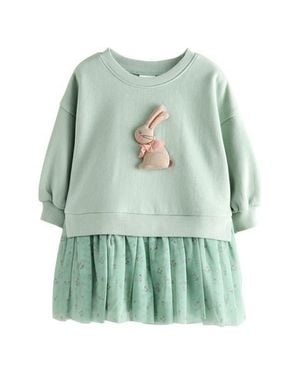 Next Kids' Bunny Appliqué Sweatshirt Party Dress - Green