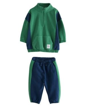Next Kids' Colorblock Half Zip Pullover & Sweatpants Set - Green