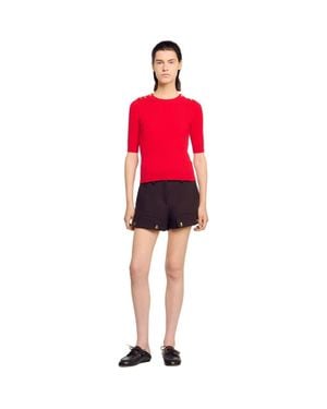 Sandro Short-Sleeve Ribbed Sweater - Red