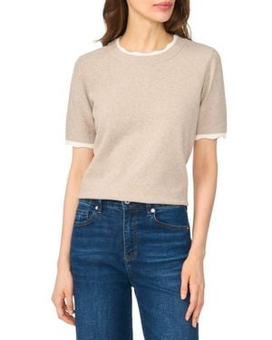 Cece Lace Trim Short Sleeve Crewneck Sweater - Blue