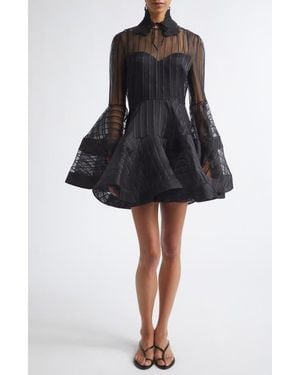 Zimmermann Valiant Lantern Stripe Long Sleeve Silk Minidress - Black